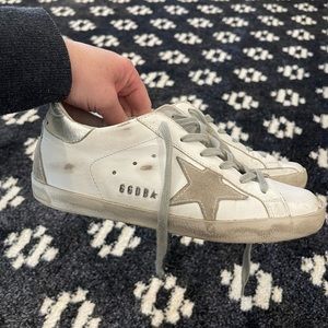 Golden Goose Super Star LowTop Sneakers w silver heeltab & metal stud lettering